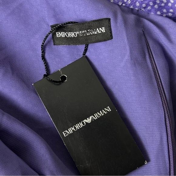 NWT ARMANI Lavender Dot Silk Chiffon Draped Cowl Neck Flutter Short Sleeve Top 2 - Picture 4 of 6